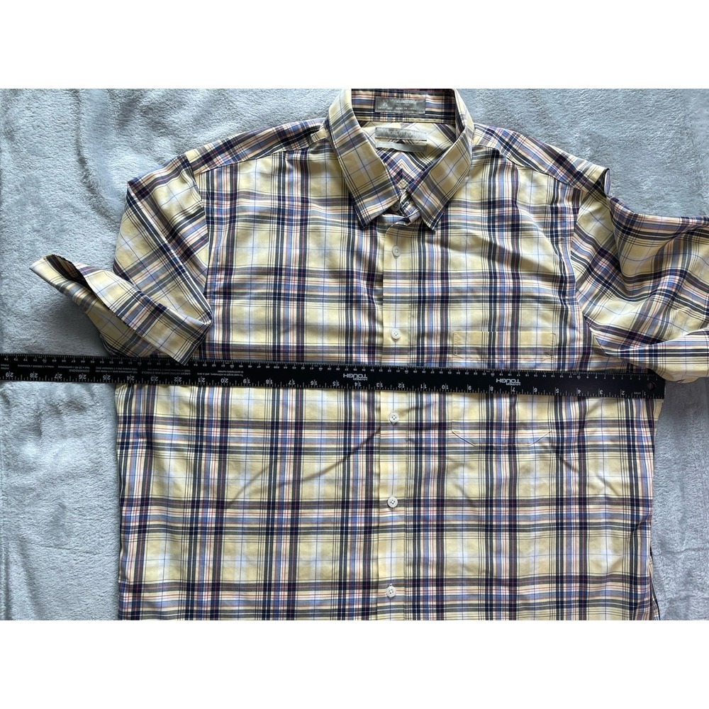 Nordstrom Yellow Plaid Shirt Mens XL Short Sleeve Wrinkle Free Cotton Button Up - Picture 4 of 8